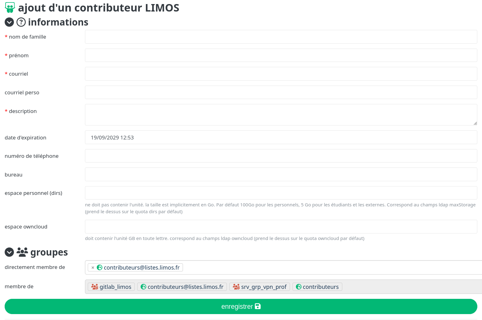 Formulaire de création d'utilisateur contrib
