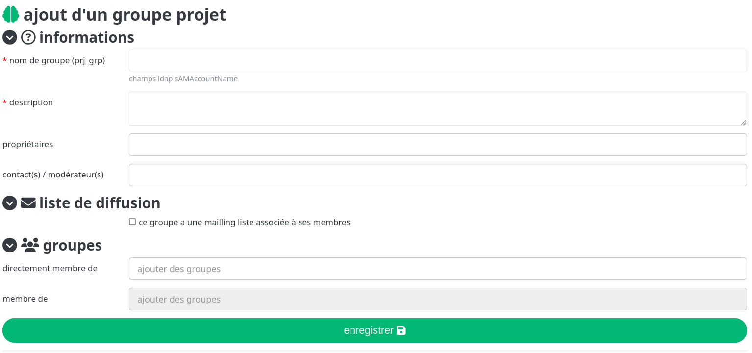 Formulaire de création de groupe