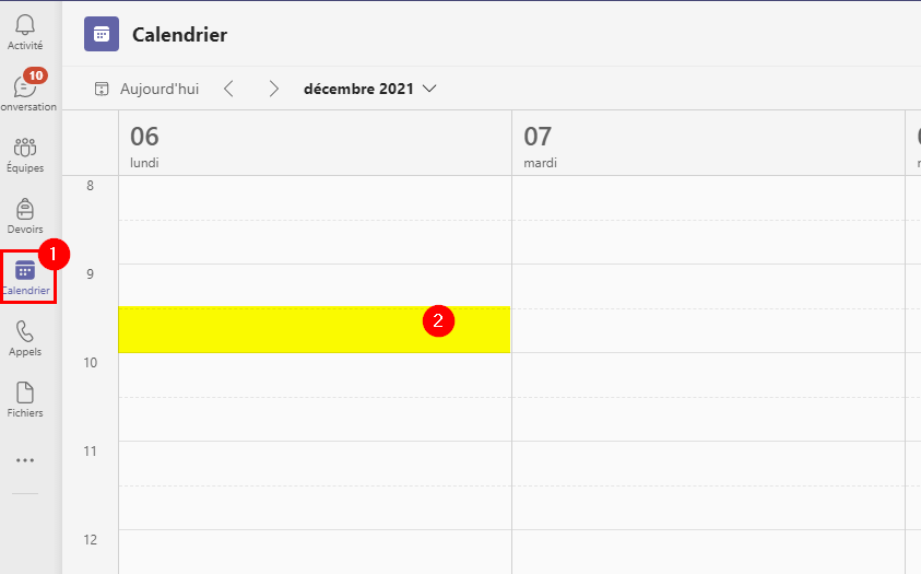 Ouvrir le calendrier MSTeams et créer une conférence