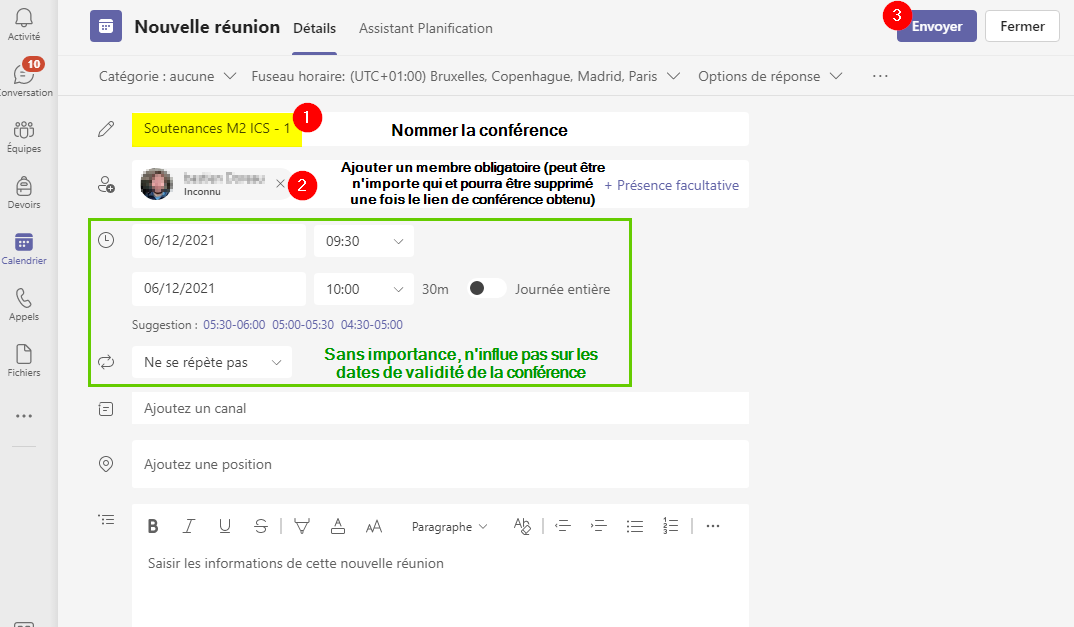 Configurer la conférence à créer