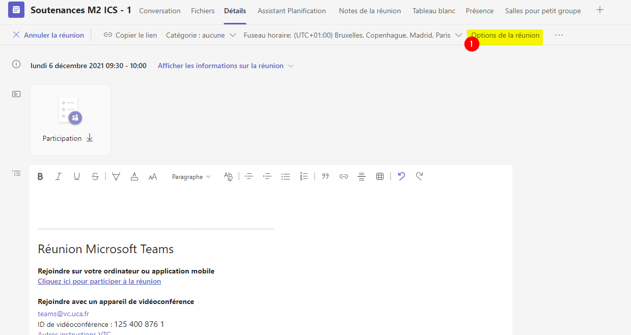 Configurer les options de la conférence