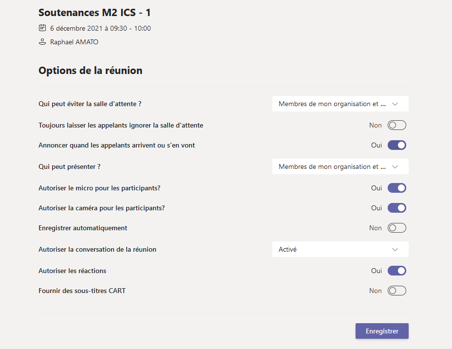 Configurer les options de la conférence